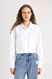 DeFacto Crop Basic Poplin Basic Uzun Kollu Gömlek C2355AX24SPWT34