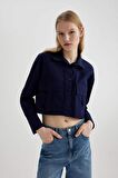 DeFacto Crop Poplin Basic Düz Uzun Kollu Gömlek C2355AX24SPNV251