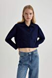 DeFacto Crop Poplin Basic Düz Uzun Kollu Gömlek C2355AX24SPNV251