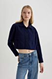 DeFacto Crop Poplin Basic Düz Uzun Kollu Gömlek C2355AX24SPNV251