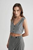 DeFacto Crop Blazer Yelek C2574AX24SPGR28