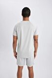 DeFactoFit Slim Fit Dar Kesim Bisiklet Yaka Baskılı Sporcu Kısa Kollu Tişört V2887AZ24SPGR91
