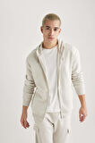 DeFacto Regular Fit Kapüşonlu İçi Yumuşak Tüylü Cepli Basic Düz Fermuarlı Sweatshirt X8331AZ24SPGR437