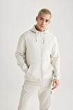 DeFacto Regular Fit Kapüşonlu İçi Yumuşak Tüylü Cepli Basic Düz Fermuarlı Sweatshirt X8331AZ24SPGR437