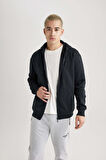 DeFacto Regular Fit Kapüşonlu İçi Yumuşak Tüylü Cepli Basic Düz Fermuarlı Sweatshirt X8331AZ24SPAR204