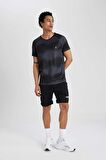 DeFactoFit Slim Fit Dar Kesim Bisiklet Yaka Desenli Sporcu Kısa Kollu Tişört Z5579AZ24SPBK81