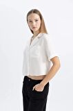 DeFacto Coool Oversize Fit Pijama Yaka Kısa Kollu Gömlek C3751AX24SPWT32