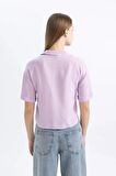 DeFacto Coool Oversize Geniş Kalıp Pijama Yaka Kısa Kollu Gömlek C3751AX24SPPR143