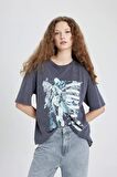DeFacto Nirvana Oversize Geniş Kalıp Bisiklet Yaka Kısa Kollu Yıkamalı Soluk Efektli Tişört C3768AX24SMAR58