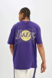 DeFactoFit NBA Los Angeles Lakers Boxy Fit Bisiklet Yaka Kısa Kollu Tişört B9910AX24SMPR299