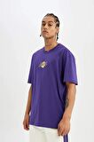 DeFactoFit NBA Los Angeles Lakers Boxy Fit Bisiklet Yaka Kısa Kollu Tişört B9910AX24SMPR299
