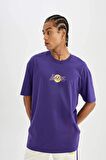 DeFactoFit NBA Los Angeles Lakers Boxy Fit Bisiklet Yaka Kısa Kollu Tişört B9910AX24SMPR299