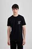 DeFacto Slim Fit Dar Kesim Bisiklet Yaka Baskılı Kısa Kollu Tişört C2132AX24SMBK81