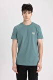 DeFacto Slim Fit Dar Kesim Bisiklet Yaka Baskılı Kısa Kollu Tişört C2078AX24SMGN1081