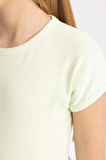 DeFacto Kız Çocuk Slim Fit Dar Kesim Bisiklet Yaka Basic Düz Fitilli Kaşkorse Kısa Kollu Tişört B3053A824SMGN1108