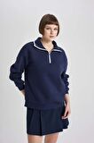 DeFacto Relax Fit Polo Yaka Yarım Fermuarlı Sweatshirt C1930AX23WNNV251