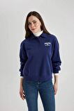 DeFacto Regular Fit Polo Yaka Nakışlı Kalın Kumaş Sweatshirt C2323AX23WNNV242