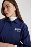 DeFacto Regular Fit Polo Yaka Nakışlı Kalın Kumaş Sweatshirt C2323AX23WNNV242