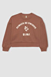 DeFacto Kız Çocuk Relax Fit Bisiklet Yaka Baskılı Kalın Sweatshirt B4675A823WNBN569
