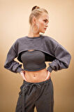 Coool Crop Yıkamalı Soluk Efektli Sweatshirt