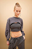 Coool Crop Yıkamalı Soluk Efektli Sweatshirt