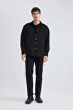 DeFacto Relax Fit Polo Yaka Gabardin Uzun Kollu Gömlek C1477AX24SPBK81