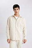 DeFacto Relax Fit Polo Yaka Basic Düz Gabardin Uzun Kollu Gömlek C1477AX24SPBG74