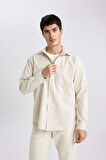 DeFacto Relax Fit Polo Yaka Basic Düz Gabardin Uzun Kollu Gömlek C1477AX24SPBG74