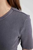 DeFacto Slim Fit Dar Kesim Bisiklet Yaka Yıkamalı Soluk Efektli Basic Düz Kısa Kollu Tişört C2579AX24SMAR191