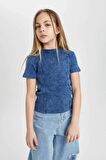 DeFacto Kız Çocuk Slim Fit Dar Kesim Bisiklet Yaka Fitilli Kaşkorse Kısa Kollu Tişört C3187A824SMBE341