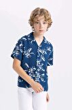 DeFacto Erkek Çocuk Oversize Fit Polo Yaka Desenli Viskon Kısa Kollu Gömlek C2876A824SMNV147