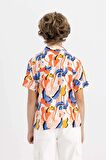 DeFacto Erkek Çocuk Oversize Geniş Kalıp Polo Yaka Desenli Viskon Kısa Kollu Gömlek C3078A824SMER99