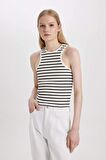 DeFacto Slim Fit Çizgili Halter Yaka Fitilli Kaşkorse Atlet C3119AX24SPER105