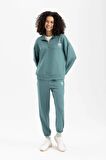 DeFactoFit Oversize Geniş Kalıp Fermuarlı Dik Yaka Baskılı Sporcu Sweatshirt B4572AX24SPGN1191