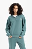 DeFactoFit Oversize Geniş Kalıp Fermuarlı Dik Yaka Baskılı Sporcu Sweatshirt B4572AX24SPGN1191
