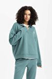 DeFactoFit Oversize Geniş Kalıp Fermuarlı Dik Yaka Baskılı Sporcu Sweatshirt B4572AX24SPGN1191