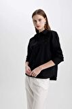 DeFacto Oversize Geniş Kalıp Delikli Poplin Uzun Kollu Siyah Gömlek C0061AX24SPBK81