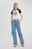 DeFacto Coool Disney Mickey & Minnie Fitted Fitilli Kaşkorse Kısa Kollu Tişört C3787AX24SMWT32
