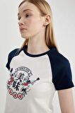 DeFacto Coool Disney Mickey & Minnie Fitted Fitilli Kaşkorse Kısa Kollu Tişört C3787AX24SMWT32