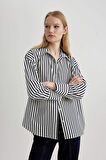 DeFacto Oversize Fit Poplin Uzun Kollu Çizgili Gömlek W7702AZ24SPNV42