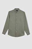 DeFacto %100 Keten Regular Fit Polo Yaka Yazlık Basic Düz Uzun Kollu Gömlek C1825AX24SMKH433
