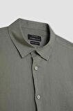 DeFacto %100 Keten Regular Fit Polo Yaka Yazlık Basic Düz Uzun Kollu Gömlek C1825AX24SMKH433