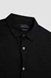DeFacto %100 Keten Regular Fit Polo Yaka Yazlık Basic Düz Uzun Kollu Gömlek C1825AX24SMBK27