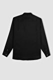 DeFacto %100 Keten Regular Fit Polo Yaka Yazlık Basic Düz Uzun Kollu Gömlek C1825AX24SMBK27