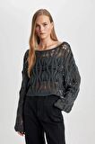 DeFacto Coool Relax Fit Açık Omuz Kroşe Kazak C2585AX24SPGR211