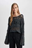 DeFacto Coool Relax Fit Açık Omuz Kroşe Kazak C2585AX24SPGR211