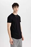 DeFacto Long Muscle Fit Bisiklet Yaka Basic Düz Kısa Kollu Siyah Tişört N2104AZ24SPBK81