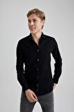 DeFacto Slim Fit Dar Kesim Pamuklu Basic Düz Uzun Kollu Siyah Gömlek A4644AX23AUBK81