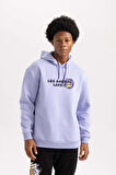 DeFactoFit NBA Los Angeles Lakers Boxy Fit Kapüşonlu Kalın Sweatshirt A7283AX23AUPR215