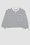 Kız Çocuk Çizgili Bisiklet Yaka Sweatshirt